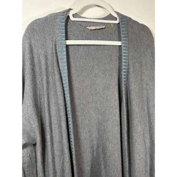 SOFT SURROUNDINGS Cashmere Blend Shawl Cardigan Duster Grey Leather Fringe Large - Picture 3 of 8